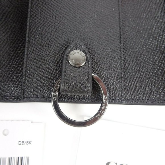 New Coach Five 5 Ring Key Case Holder Crossgrain Leather Black  Gunmetal - Picture 7 of 12